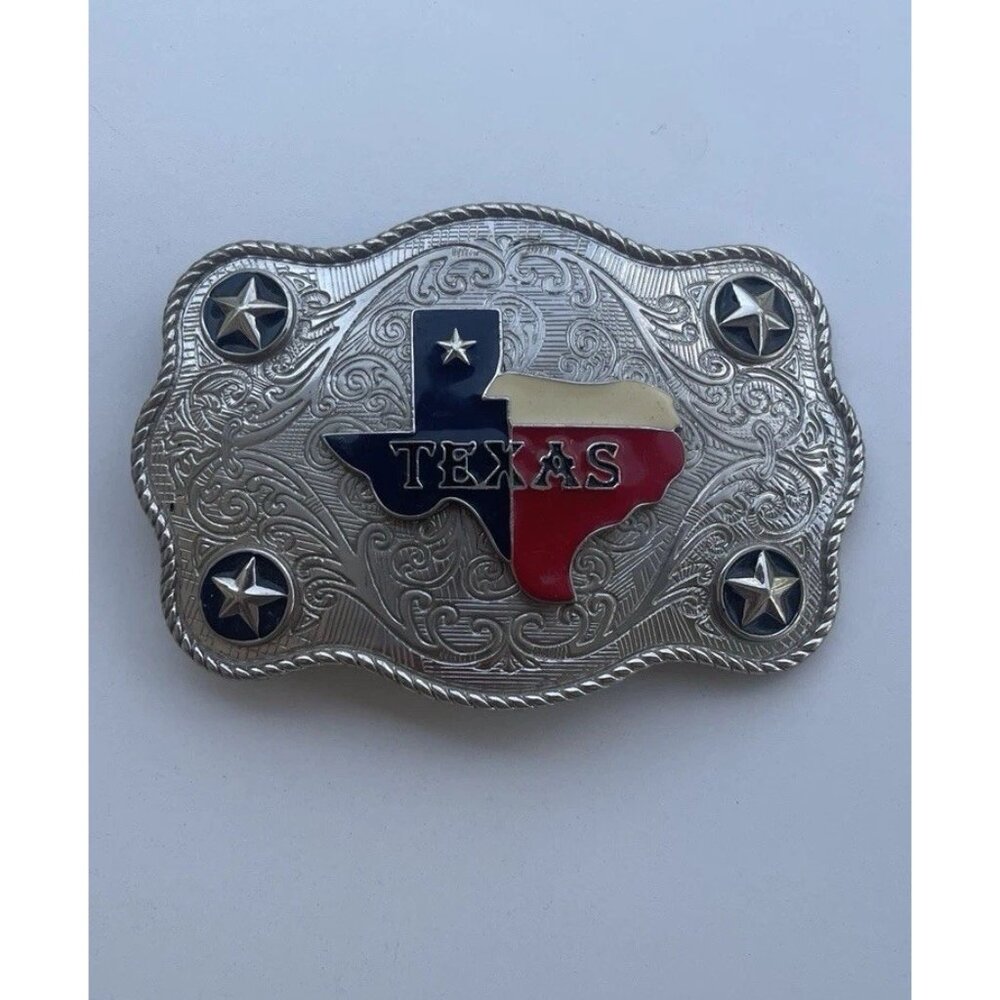 Vintage State Of Texas Belt buckle Silver Signed BA WESTERN Ranger Quality RARE